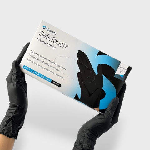 Нітрилові рукавички 50 пар/уп Medicom S чорні 3.3 г 1187P-B фото