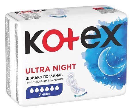 Гігієнічні прокладки Kotex Ultra Dry Night 7 шт 19632 фото