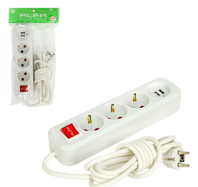 Удлинитель 3 розетки 3м+2USB ALFUSB3M фото